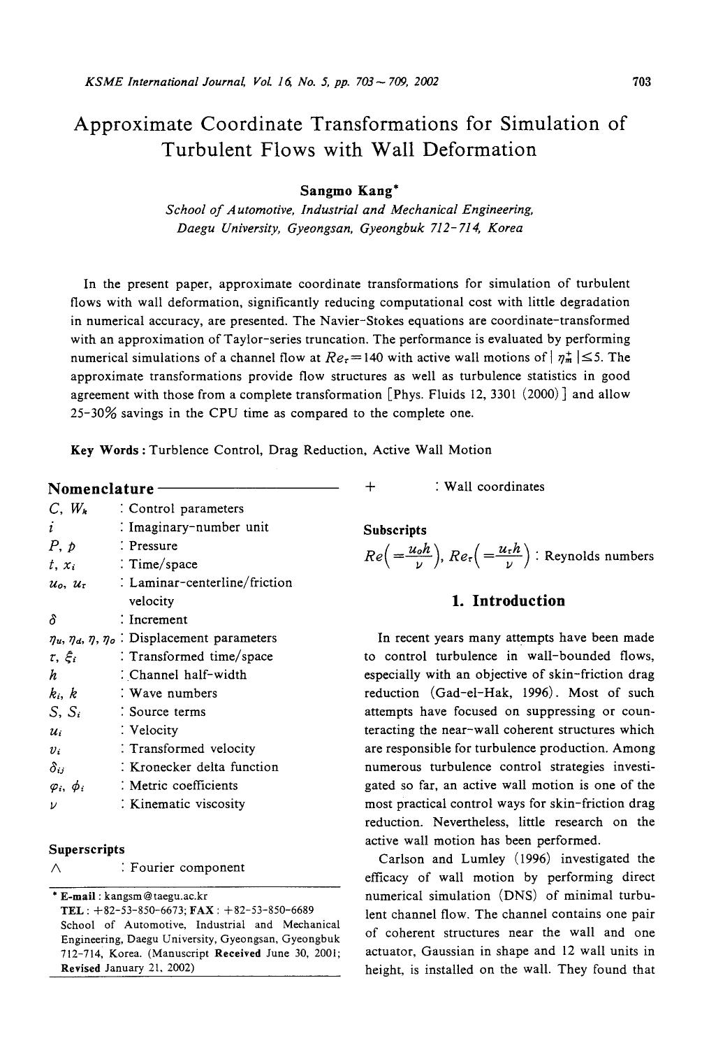 Approximate coordinate transformations for simulation of turbulent flows with wall deformation by Unknown
