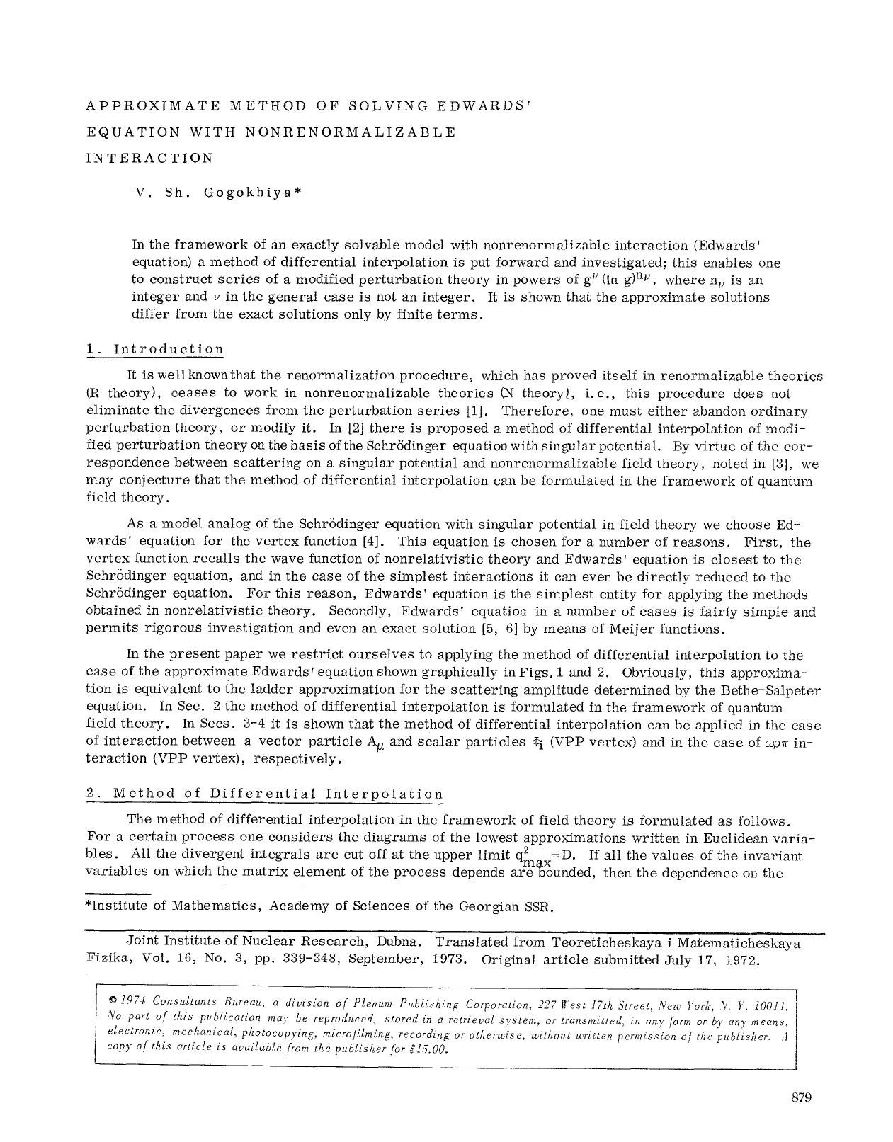 Approximate method of solving Edwards' equation with nonrenormalizable interaction by Unknown