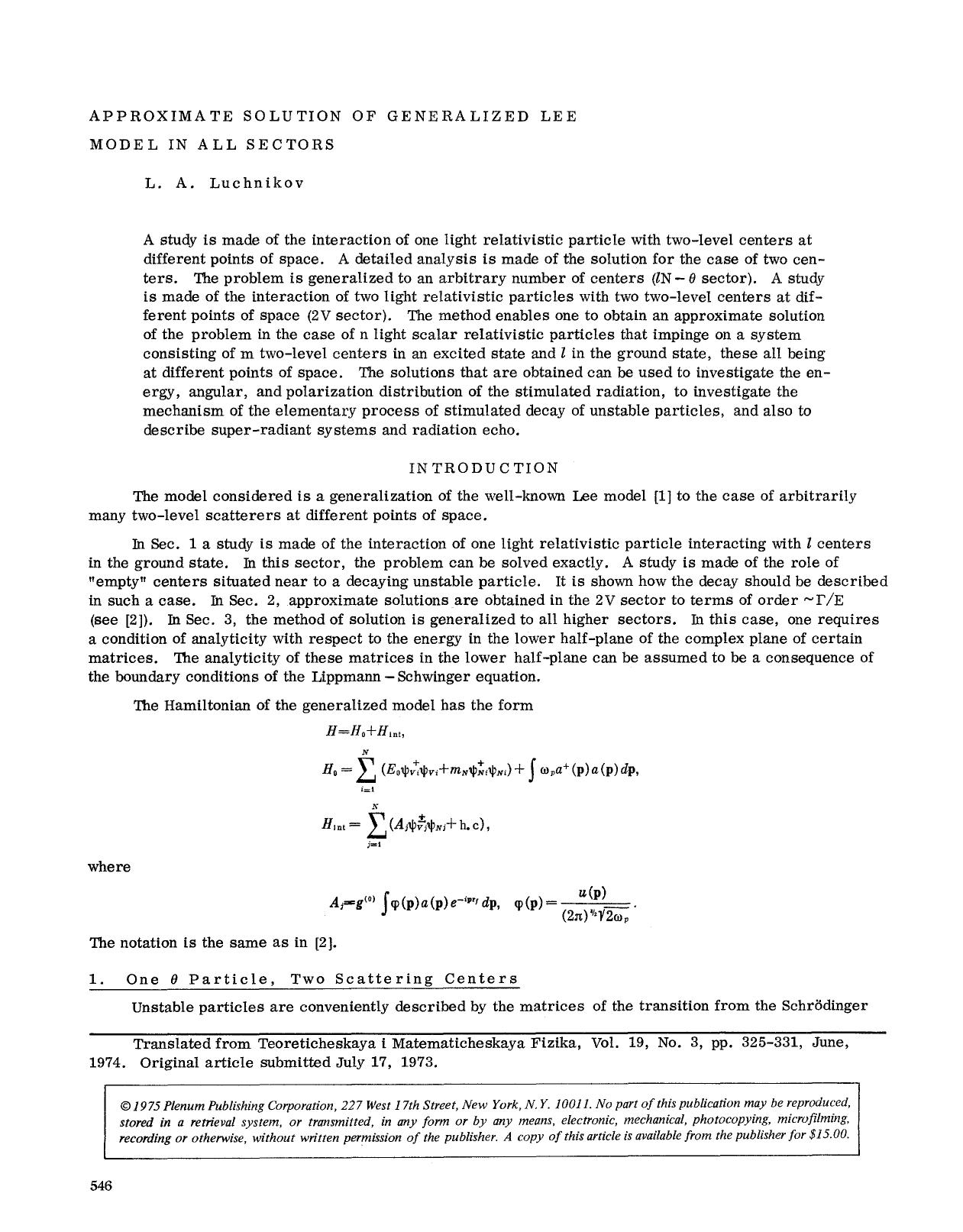 Approximate solution of generalized Lee model in all sectors by Unknown