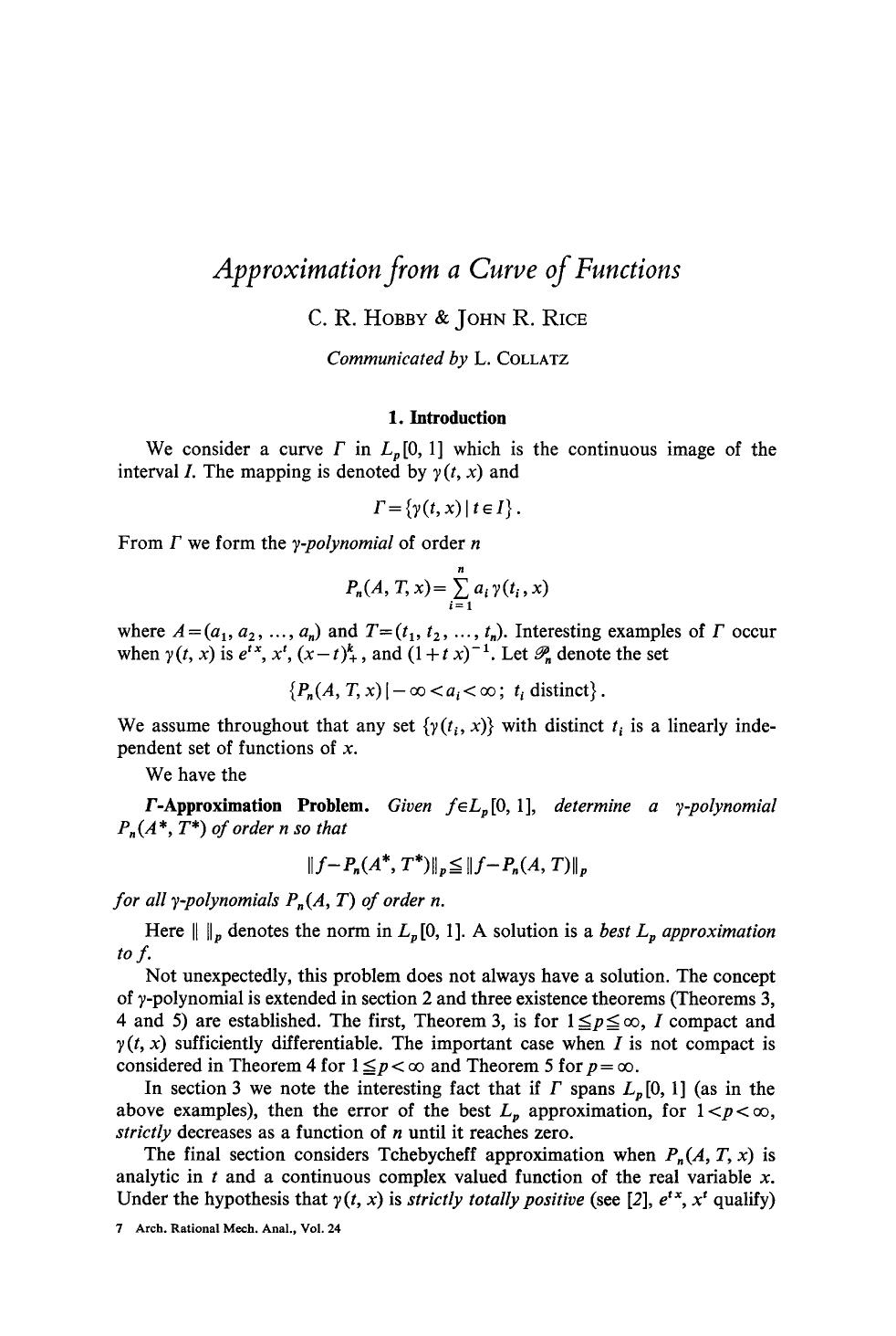 Approximation from a curve of functions by Unknown