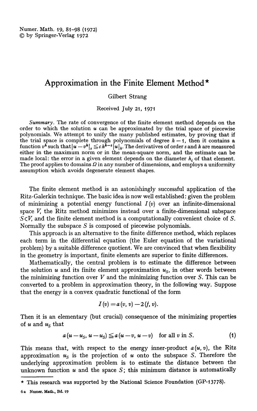 Approximation in the finite element method by Unknown