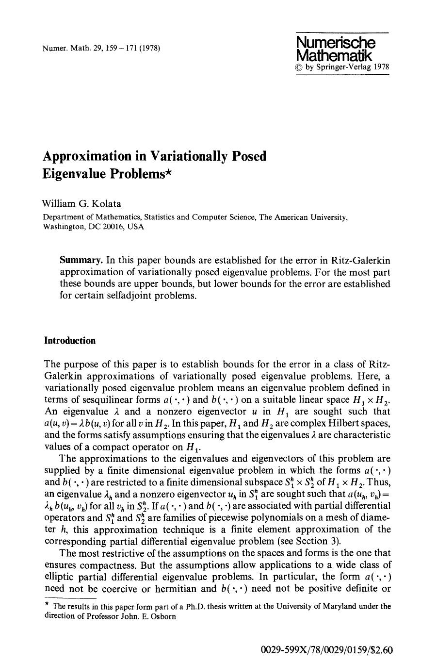 Approximation in variationally posed eigenvalue problems by Unknown
