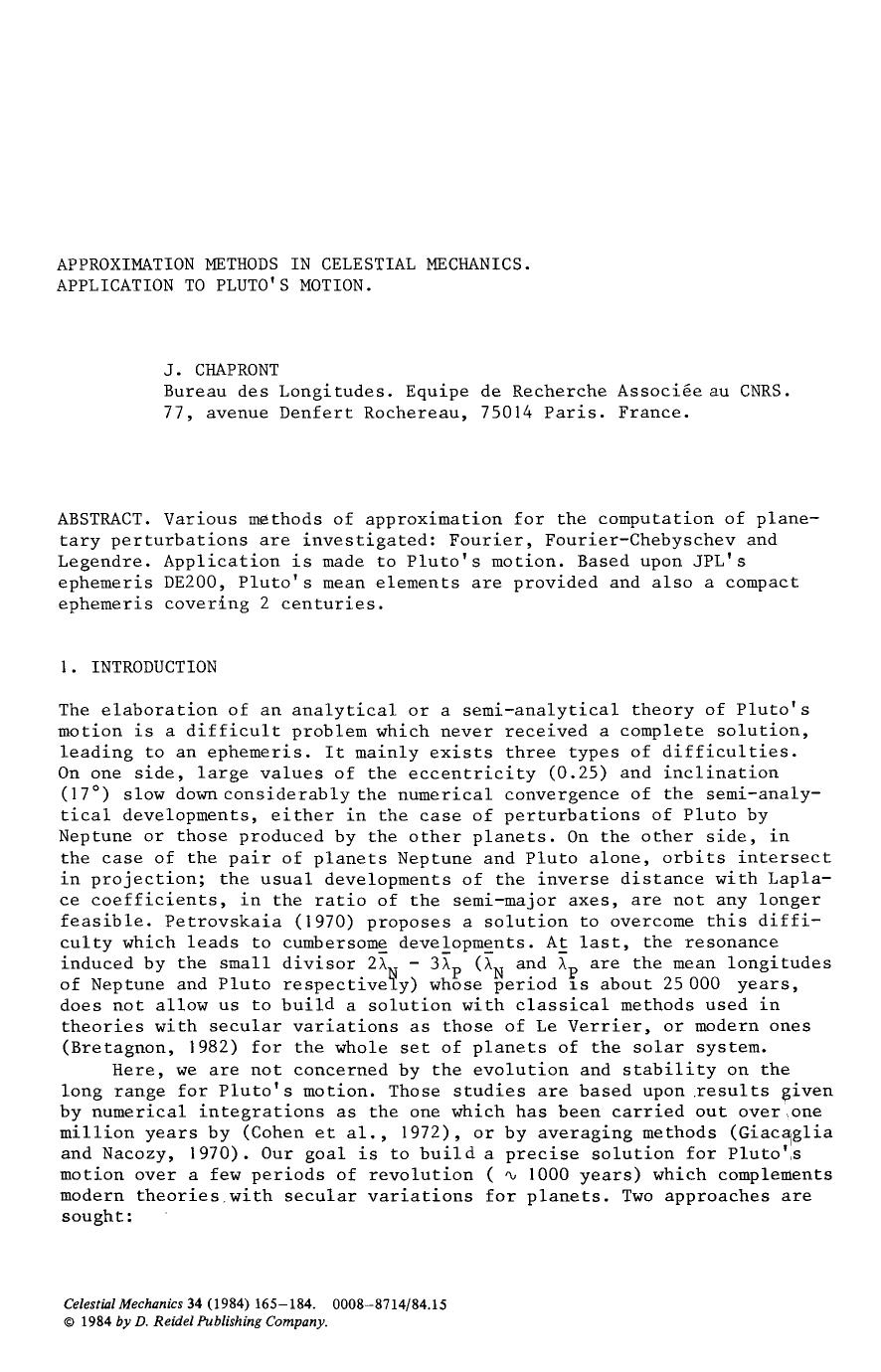 Approximation methods in celestial mechanics. Application to Pluto's motion by Unknown