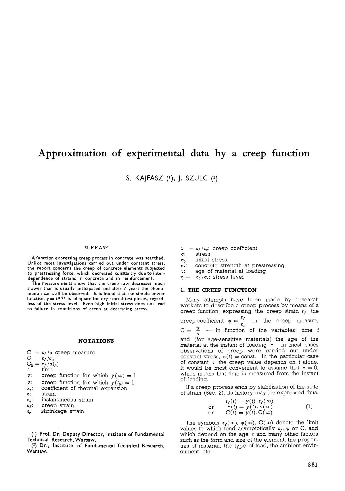 Approximation of experimental data by a creep function by Unknown