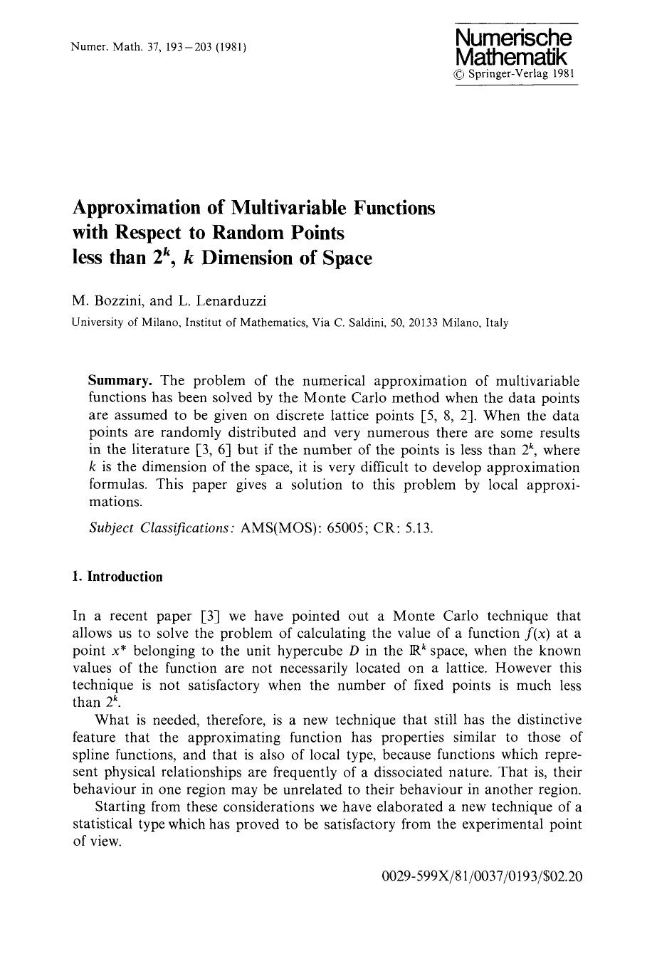Approximation of multivariable functions with respect to random points less than 2 <Superscript> <Emphasis Type="Italic">k <Emphasis> <Superscript>, <Emphasis Type="Italic">k <Emph by Unknown