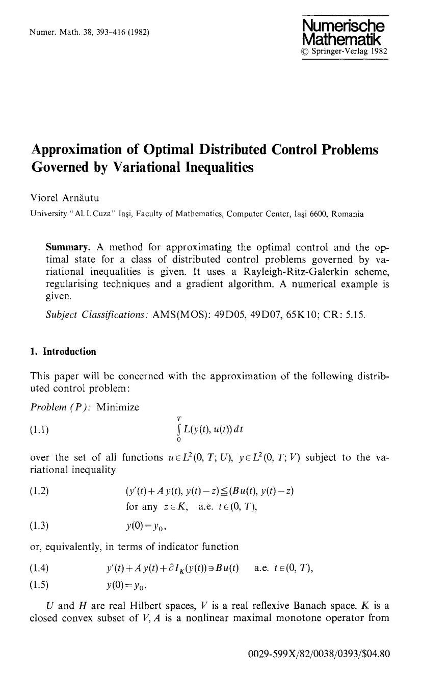 Approximation of optimal distributed control problems governed by variational inequalities by Unknown
