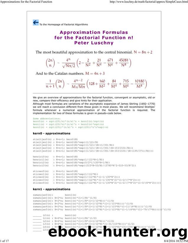 Approximations for the Factorial Function by Namir