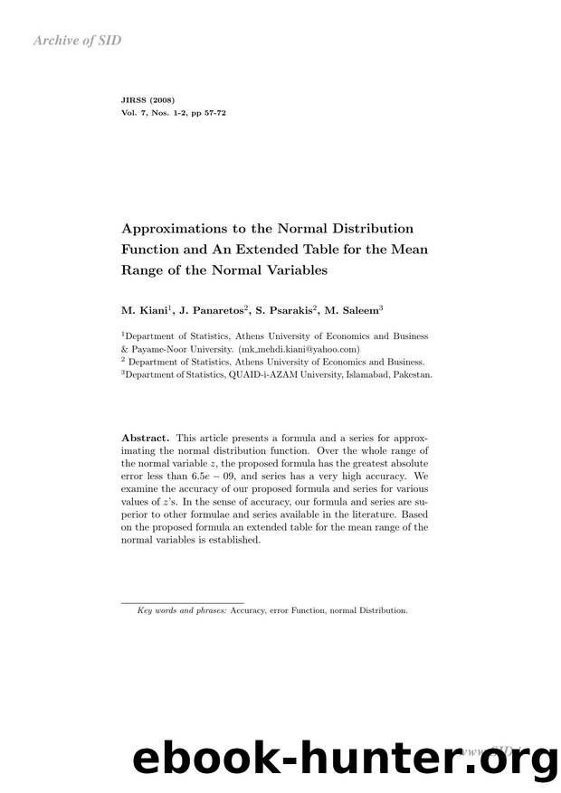 Approximations to the Normal Distribution Function and An Extended Table for the Mean Range of the Normal Variables by Kiani M
