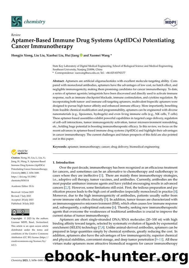Aptamer-Based Immune Drug Systems (AptIDCs) Potentiating Cancer Immunotherapy by Hongjie Xiong Liu Liu Xiaohui Liu Hui Jiang & Xuemei Wang