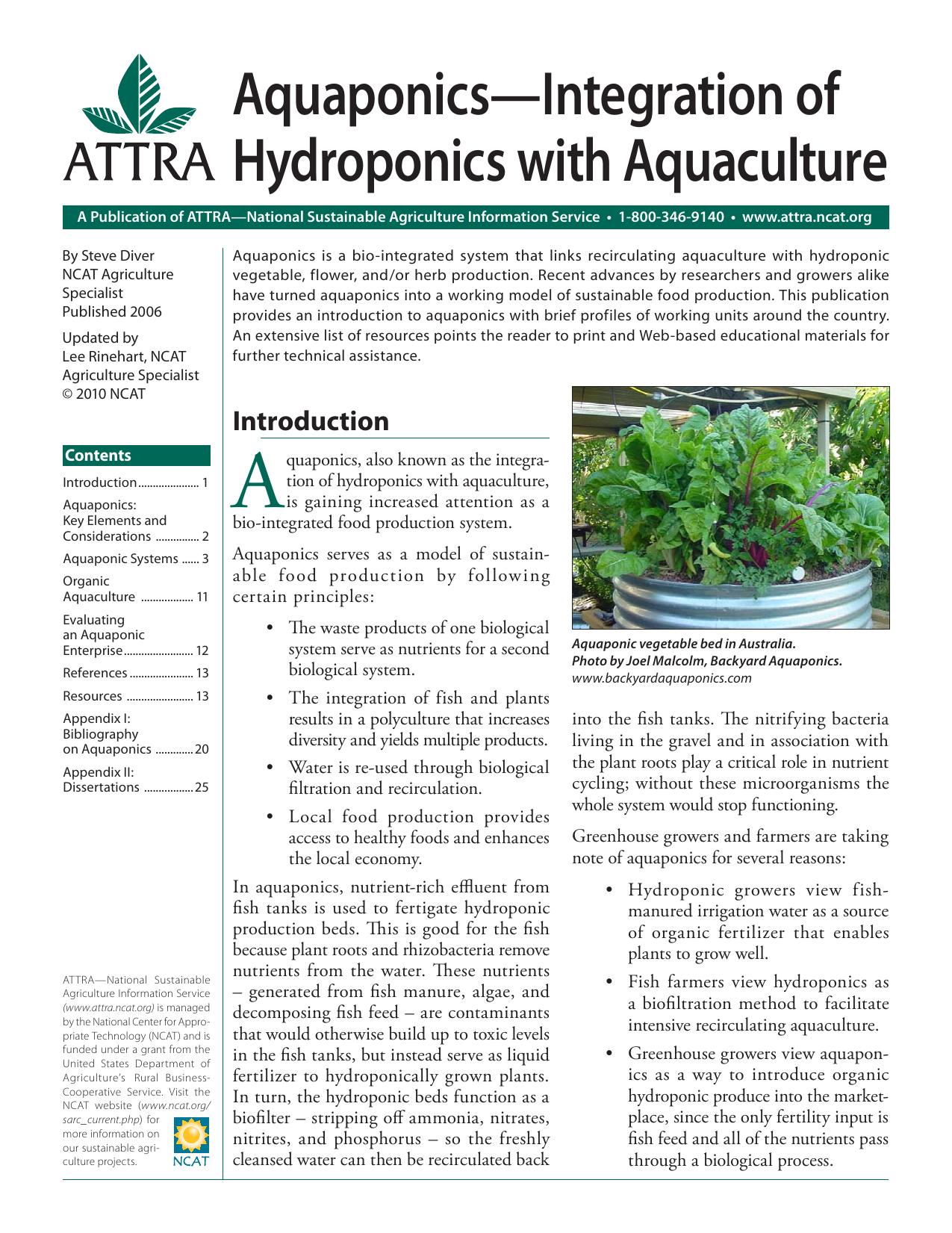 Aquaponics - Integration of Hydroponics with Aquaculture ~ PDF by Unknown