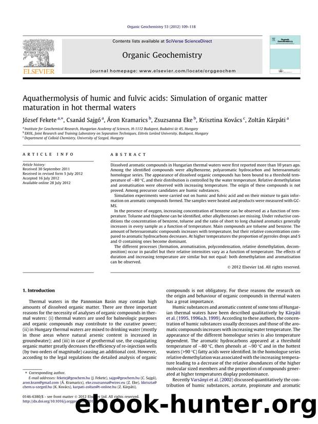 Aquathermolysis of humic and fulvic acids: Simulation of organic matter maturation in hot thermal waters by unknow
