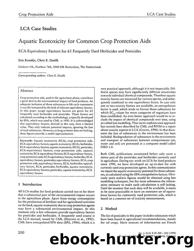 Aquatic ecotoxicity for common crop protection aids by Unknown