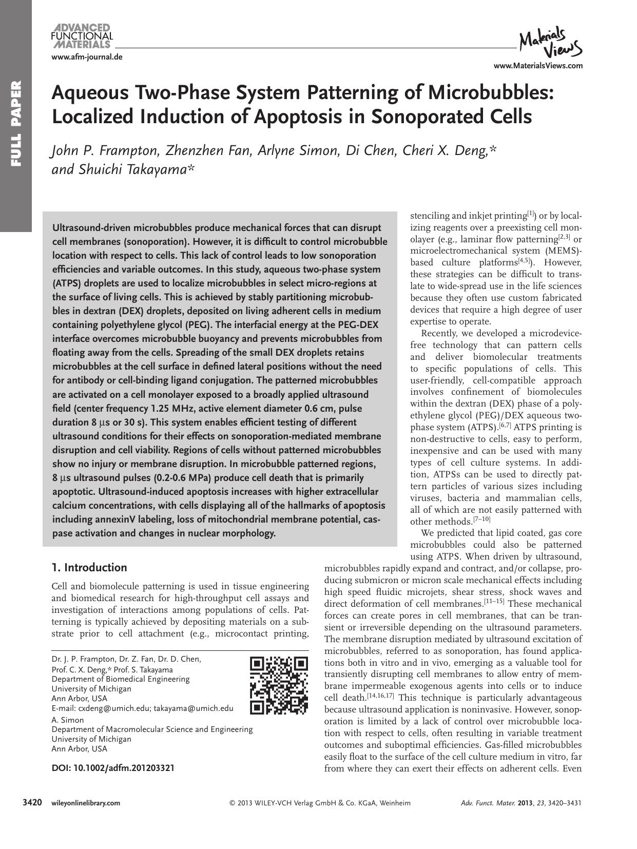 Aqueous TwoPhase System Patterning of Microbubbles: Localized Induction of Apoptosis in Sonoporated Cells by wbpm