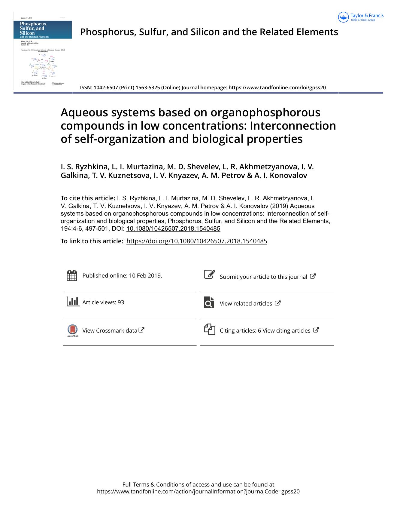 Aqueous systems based on organophosphorous compounds in low concentrations: Interconnection of self-organization and biological properties by unknow