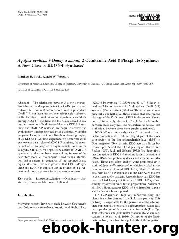 Aquifex aeolicus 3-Deoxy-D-manno-2-Octulosonic Acid 8-Phosphate Synthase: A New Class of KDO 8-P Synthase? by Birck M. et al