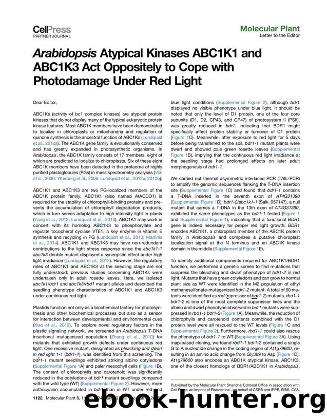 Arabidopsis Atypical Kinases ABC1K1 and ABC1K3 Act Oppositely to Cope with Photodamage Under Red Light by Hao Huang & Mei Yang & Yan’e Su & Lijia Qu & Xing Wang Deng