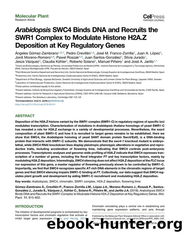 Arabidopsis SWC4 Binds DNA and Recruits the SWR1 Complex to Modulate Histone H2A.Z Deposition at Key Regulatory Genes by unknow