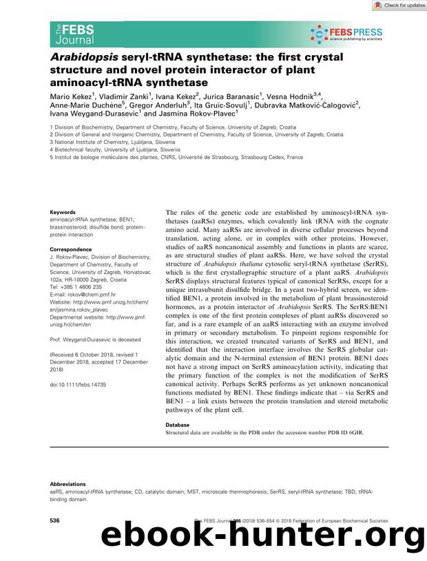 Arabidopsis serylâtRNA synthetase: the first crystal structure and novel protein interactor of plant aminoacylâtRNA synthetase by Unknown