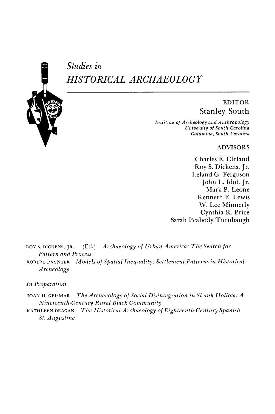 Archaeology of Urban America. The Search for Pattern and Process by Roy S. Dickens (Auth.)