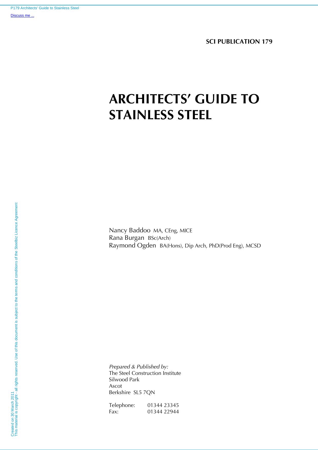 Architects' guide to stainless steel by Nancy R. Baddoo Rana Burgan Raymond Ogden