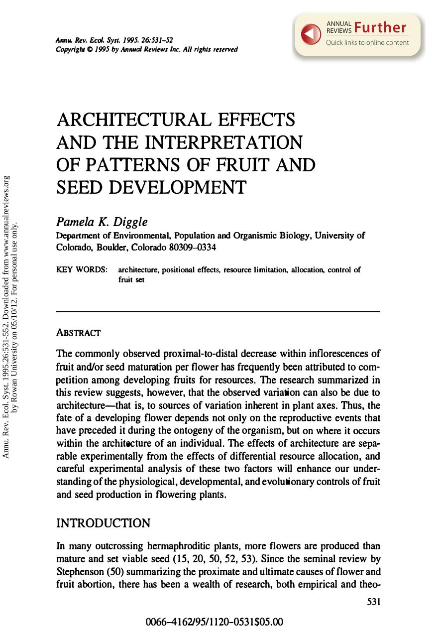 Architectural Effects and the Interpretation of Patterns of Fruit and Seed Development by P K Diggle