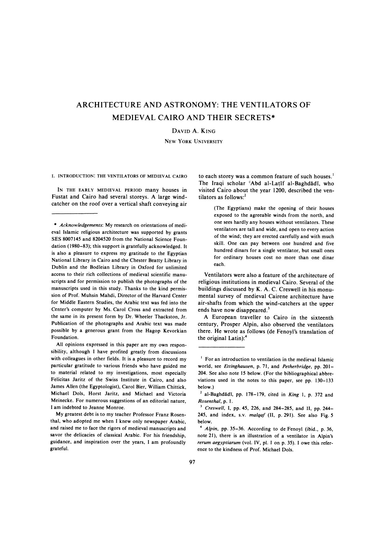 Architecture And Astronomy, The Ventilators Of Medieval Cairo And Their Secrets by King D