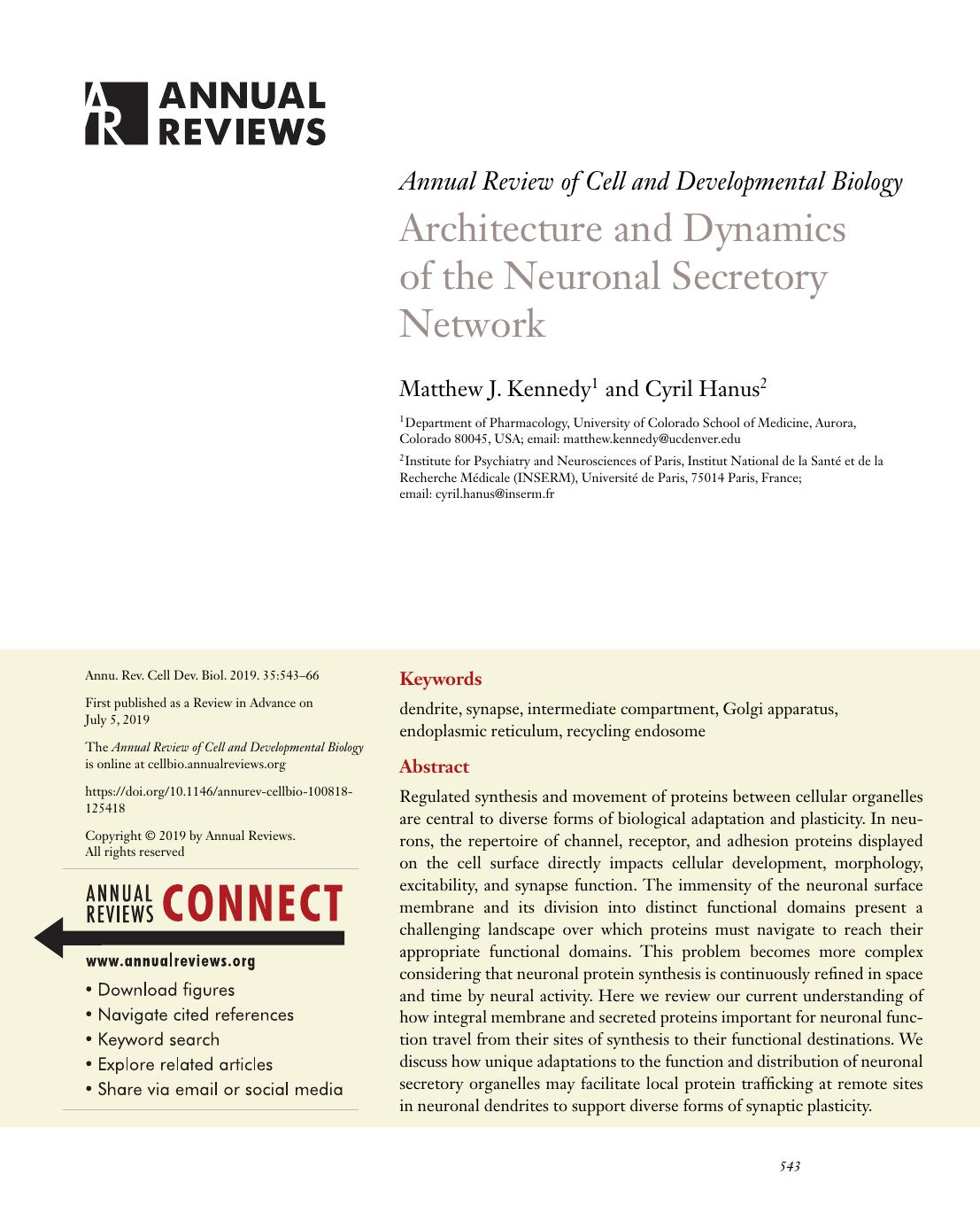 Architecture and Dynamics of the Neuronal Secretory Network by Matthew J. Kennedy and Cyril Hanus