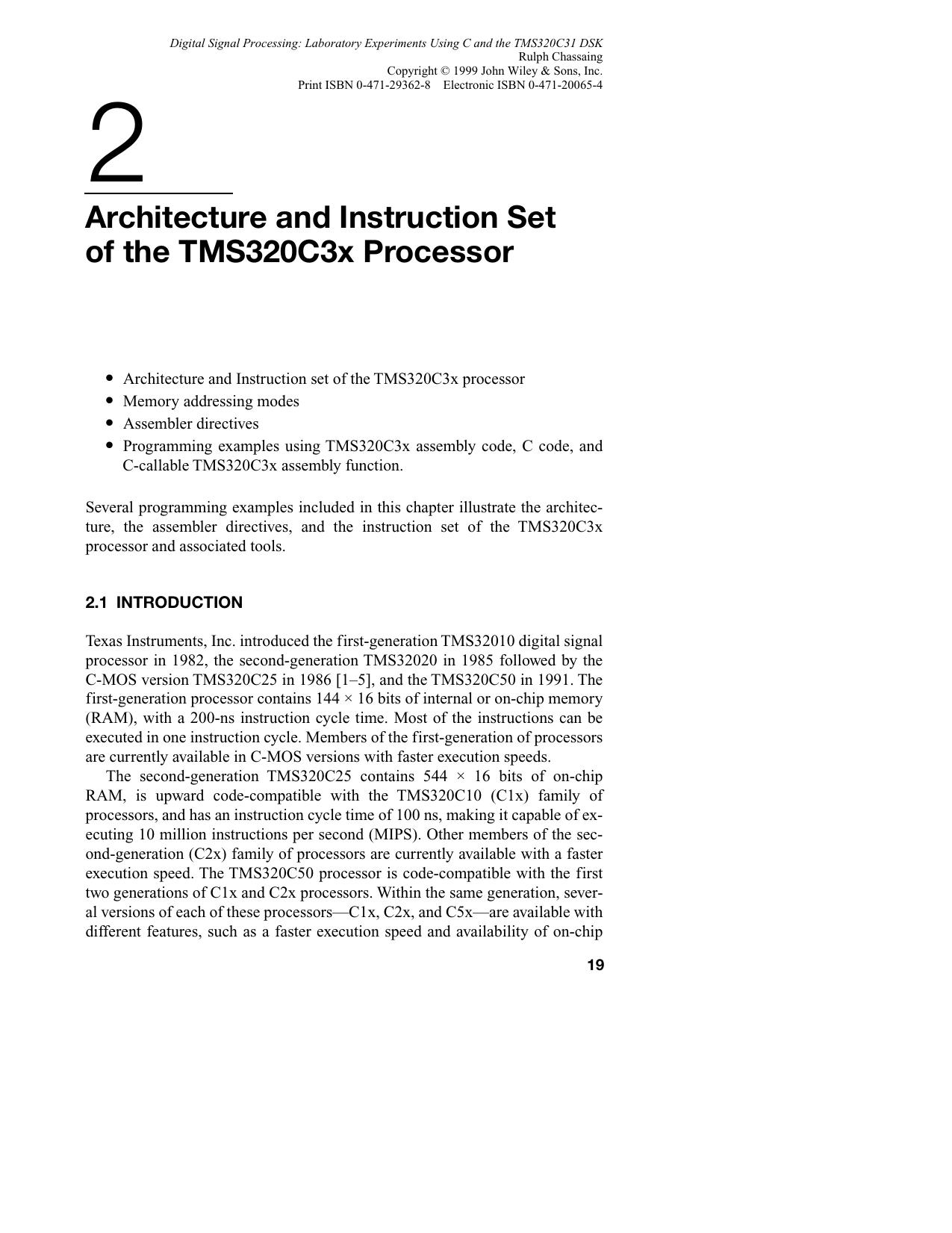 Architecture and Instruction Set of the TMS320C3x Processor". In: Digital Signal Processing: Laboratory Experiments Using C and the TMS320C31 DSK by Unknown