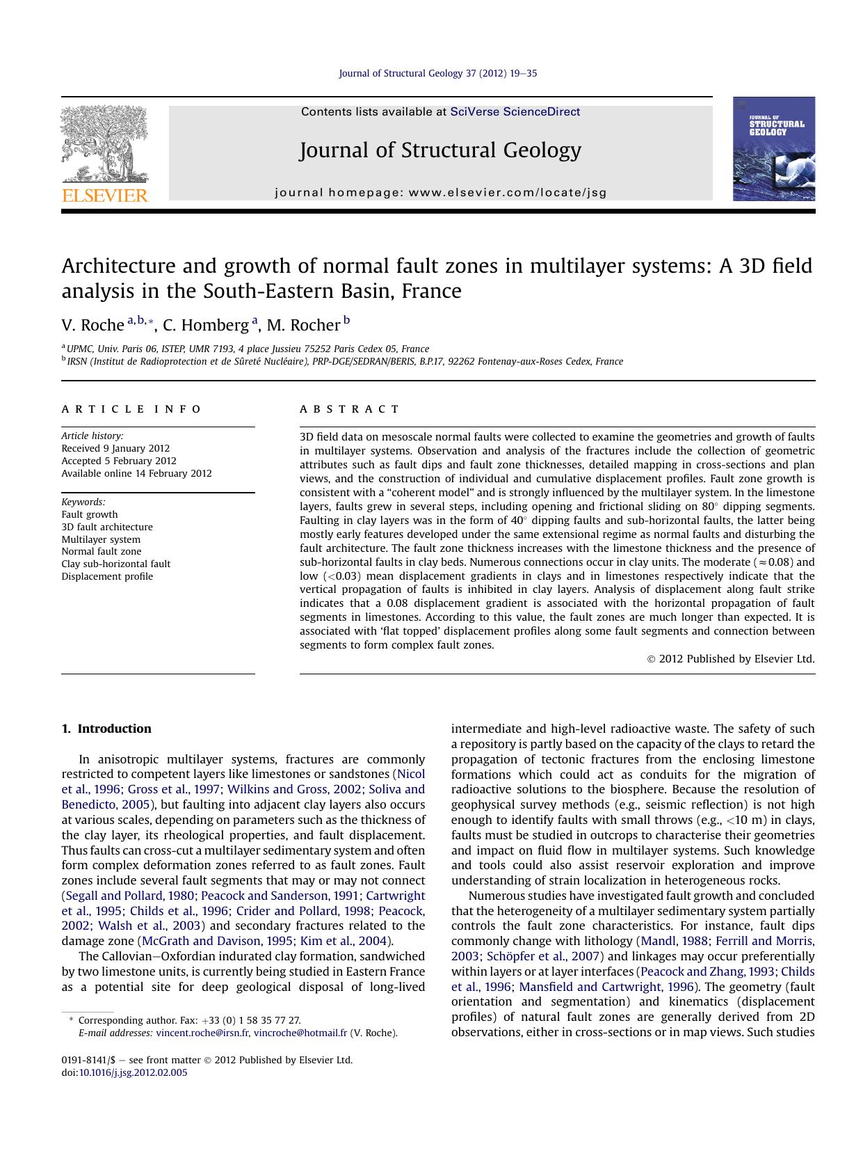 Architecture and growth of normal fault zones in multilayer systems: A 3D field analysis in the South-Eastern Basin, France by V. Roche & C. Homberg & M. Rocher