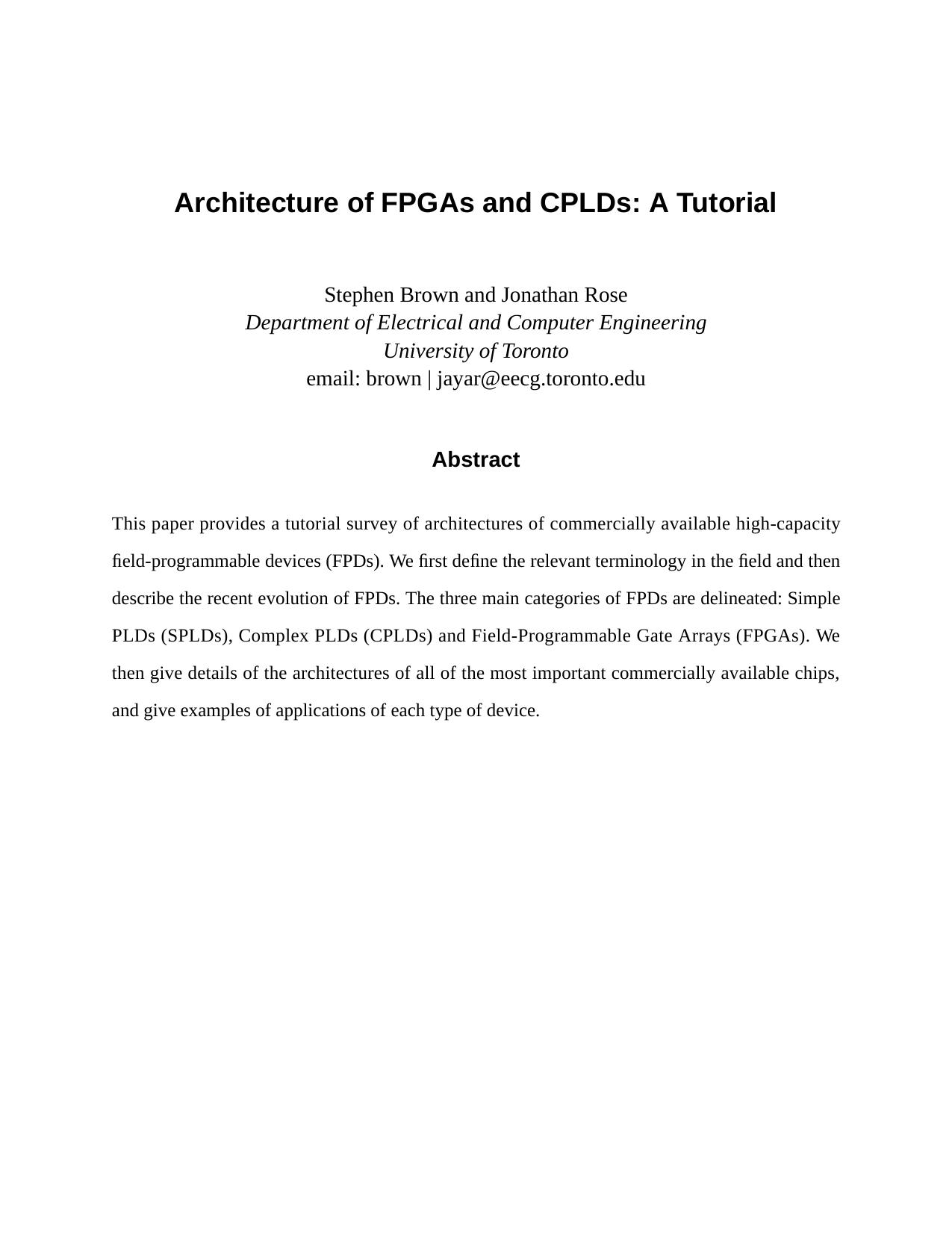 Architecture of FPGAs and CPLDs A Tutorial by Unknown