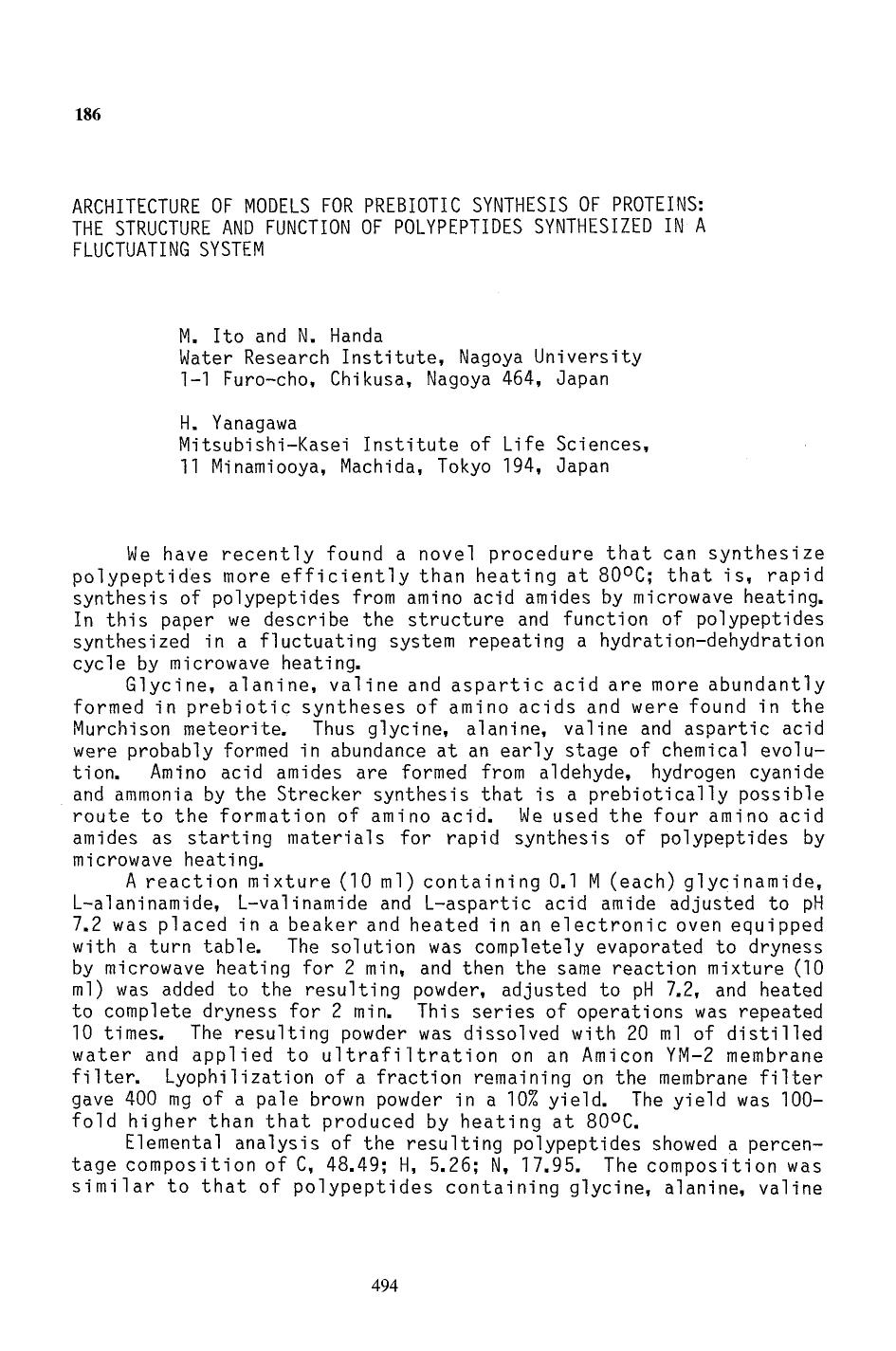 Architecture of models for prebiotic synthesis of proteins: The structure and function of polypeptides synthesized in a fluctuating system by Unknown