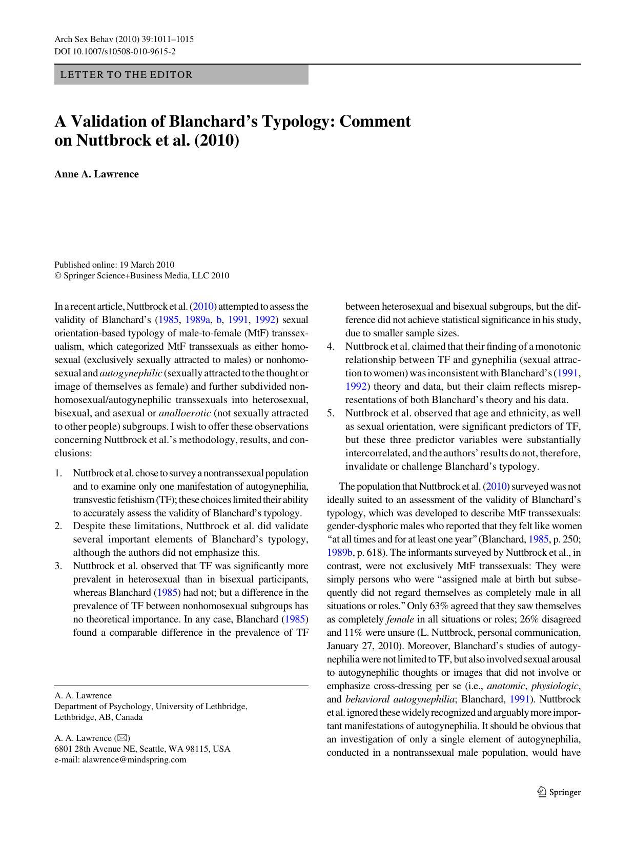 Archives of Sexual Behavior: Vol 39 Issue 5 (Oct 2010) by Kenneth J. Zucker (ed.)