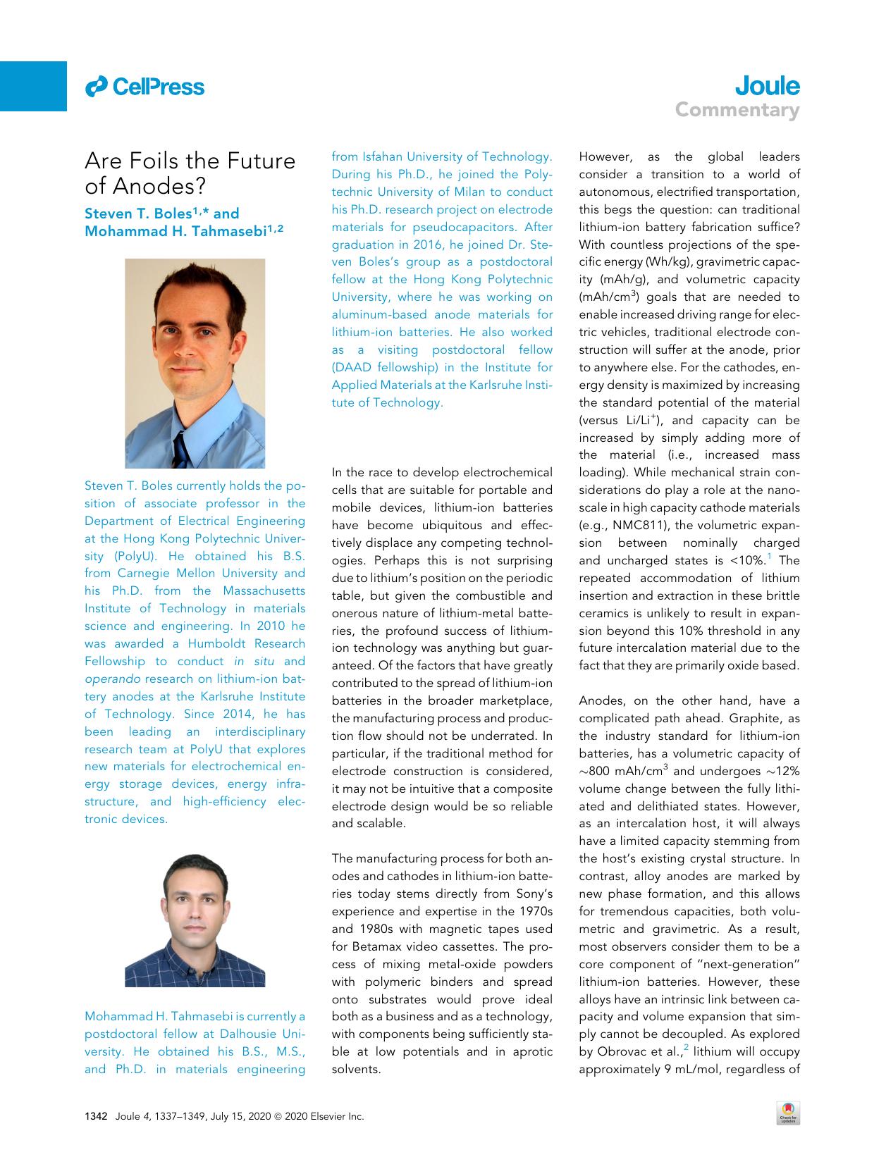 Are Foils the Future of Anodes? by Steven T. Boles & Mohammad H. Tahmasebi