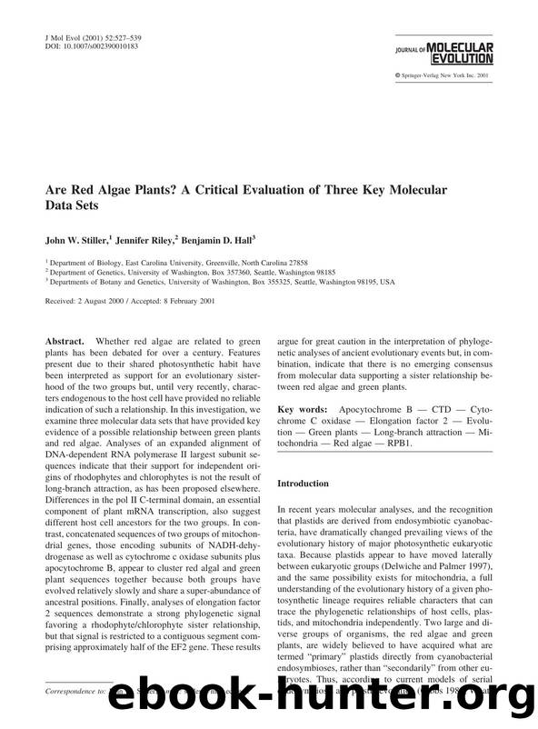 Are Red Algae Plants? A Critical Evaluation of Three Key Molecular Data Sets by Stiller J. et al