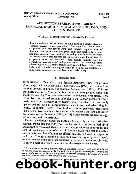 Are Sutton's predictions robust?: Empirical insights into advertising, R&D, and concentration. by Unknown