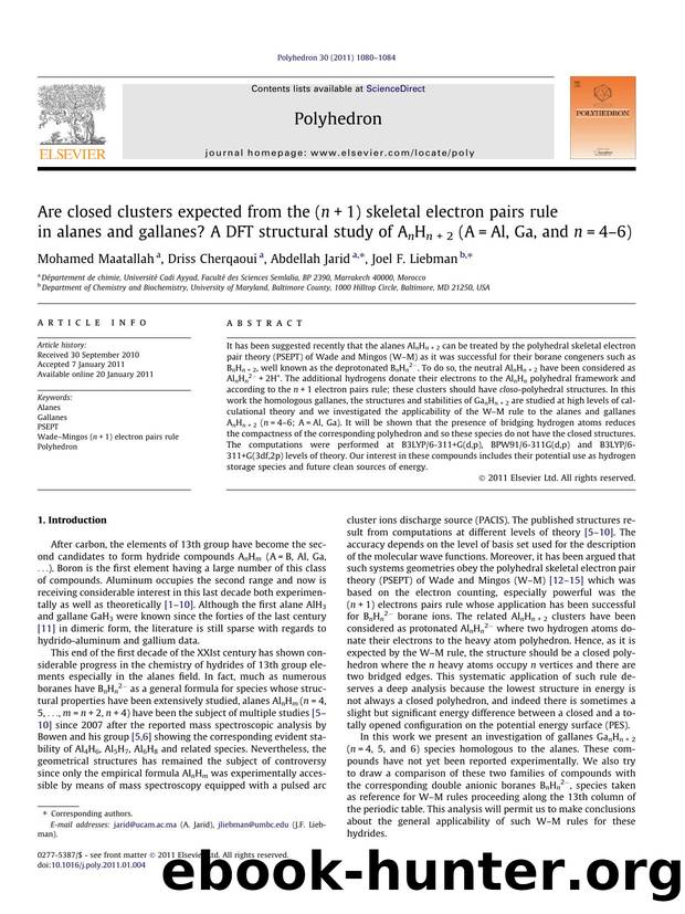 Are closed clusters expected from the (n+1) skeletal electron pairs rule in alanes and gallanes? A DFT structural study of AnHn+2 (A=Al, Ga, and n=4Ã¢â¬â6) by Mohamed Maatallah & Driss Cherqaoui & Abdellah Jarid & Joel F. Liebman