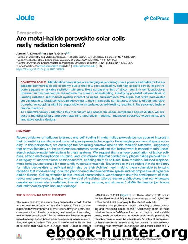 Are metal-halide perovskite solar cells really radiation tolerant? by Ahmad R. Kirmani & Ian R. Sellers