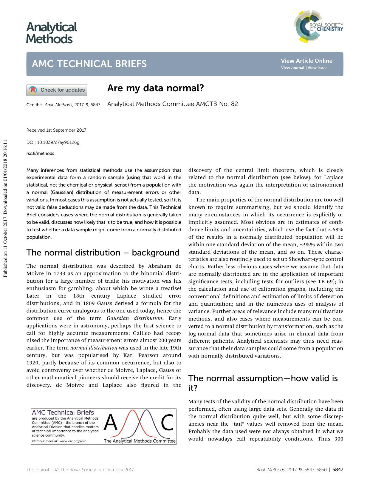 Are my data normal? by Analytical Methods Committee AMCTB No. 82