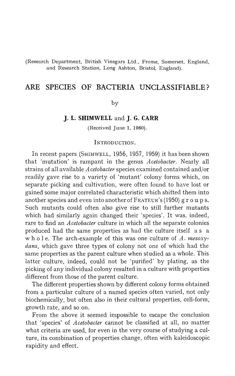 Are species of bacteria unclassifiable? by Unknown
