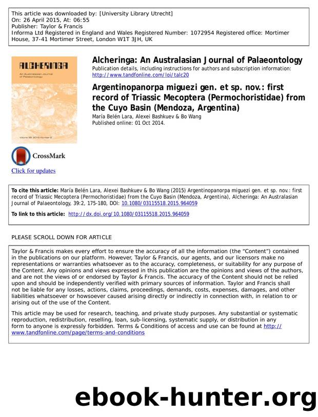 Argentinopanorpa miguezi gen. et sp. nov.: first record of Triassic Mecoptera (Permochoristidae) from the Cuyo Basin (Mendoza, Argentina) by María Belén Lara