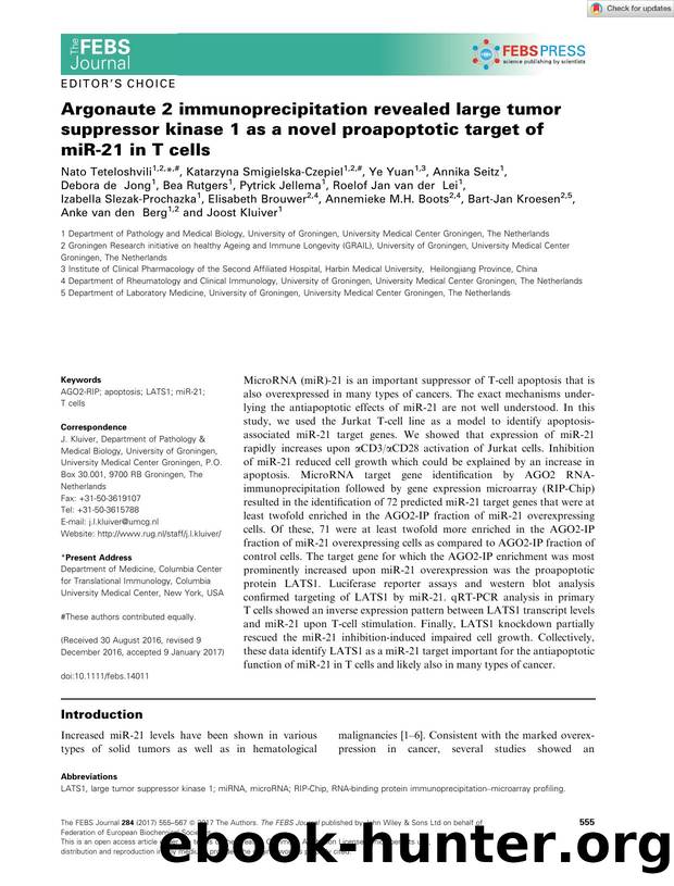 Argonaute 2 immunoprecipitation revealed large tumor suppressor kinase 1 as a novel proapoptotic target of miRâ21 in T cells by Unknown