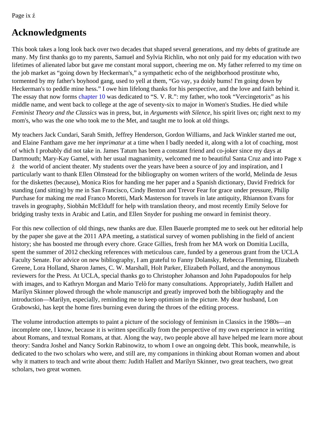 Arguments with Silence: Writing the History of Roman Women by Amy Richlin