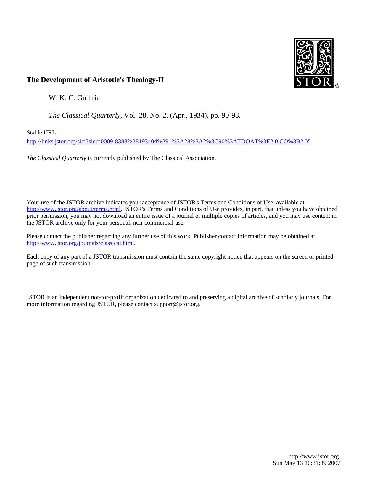 Aristoteles # Guthrie (The Development of Aristotle's Theology. II) BB.pdf by Unknown
