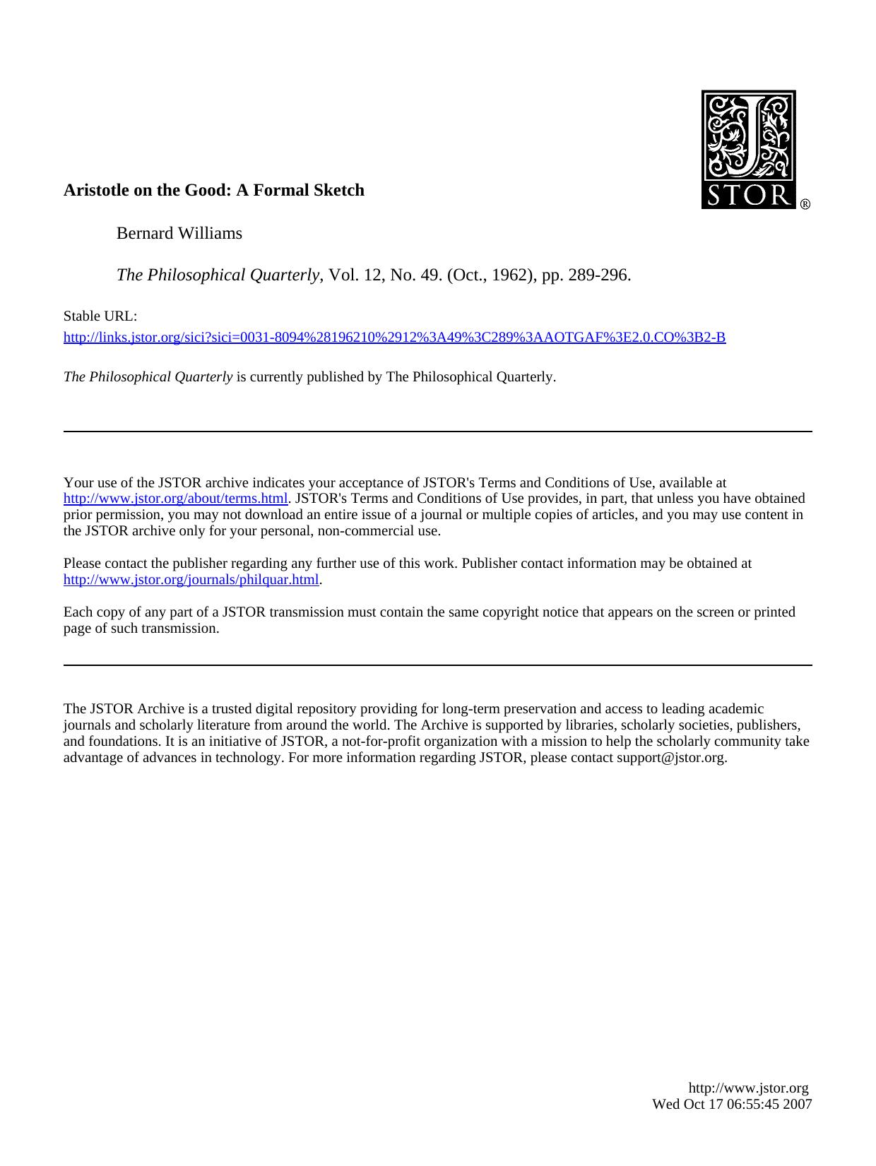 Aristotle On The Good [A Formal Sketch] by Unknown