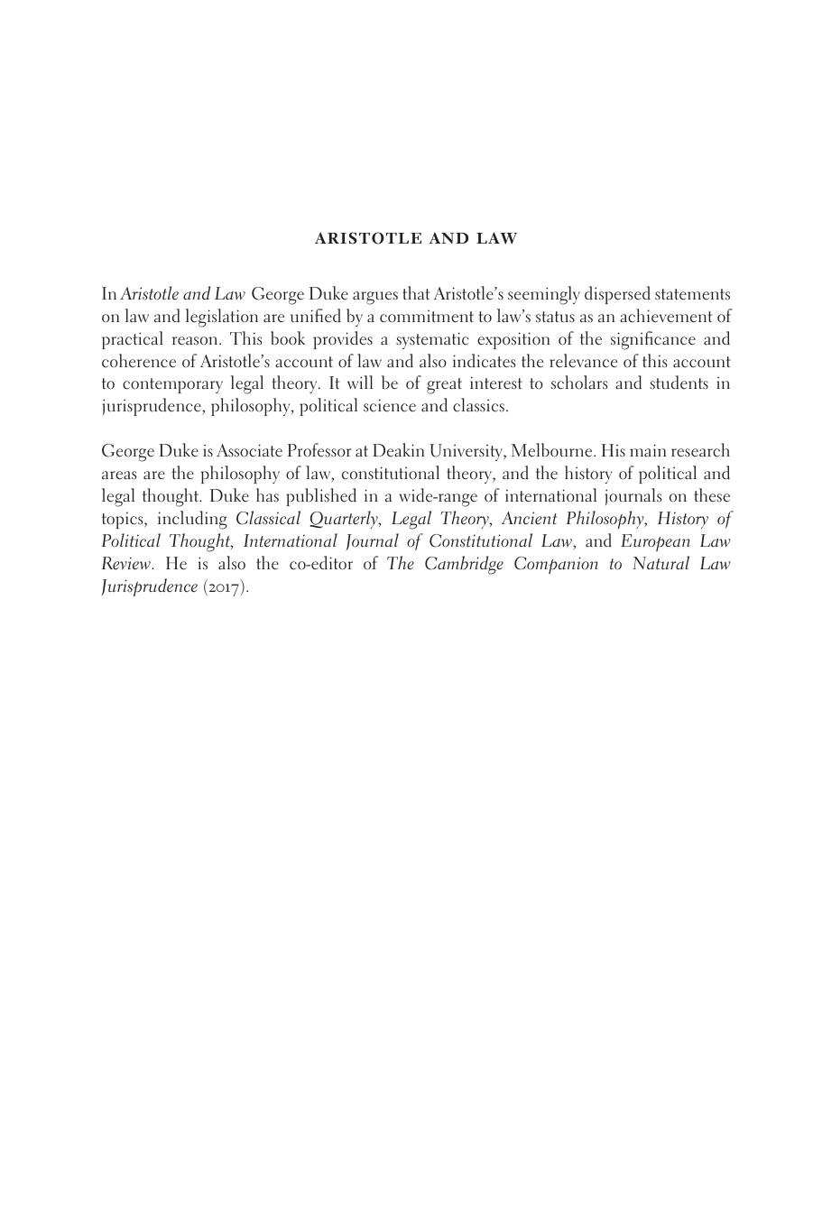 Aristotle and Law: The Politics of Nomos by Unknow