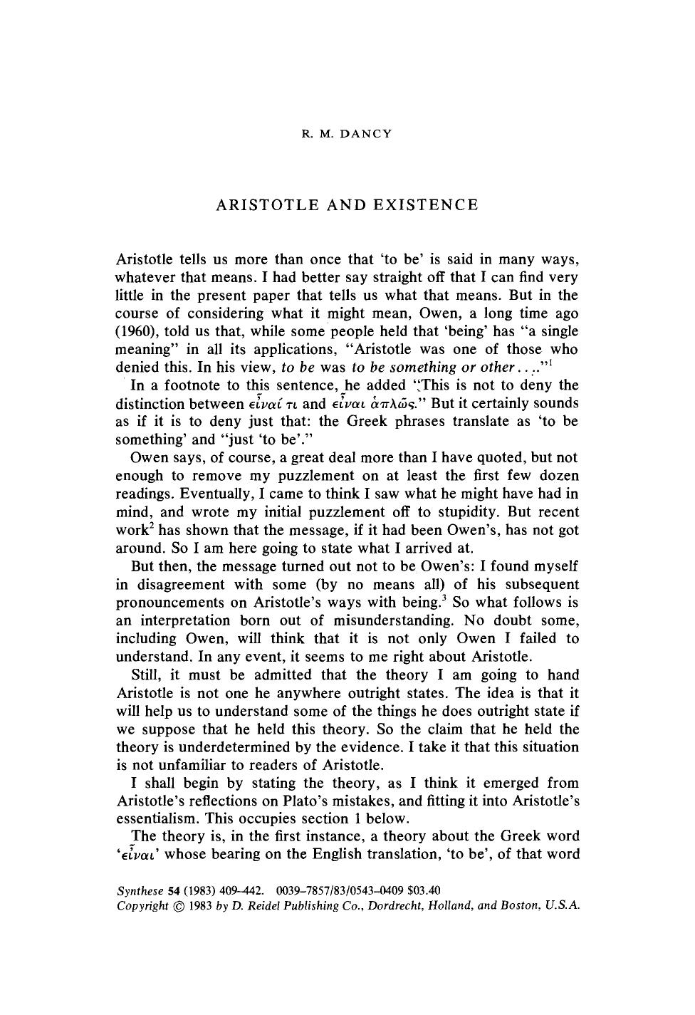 Aristotle and existence by Unknown