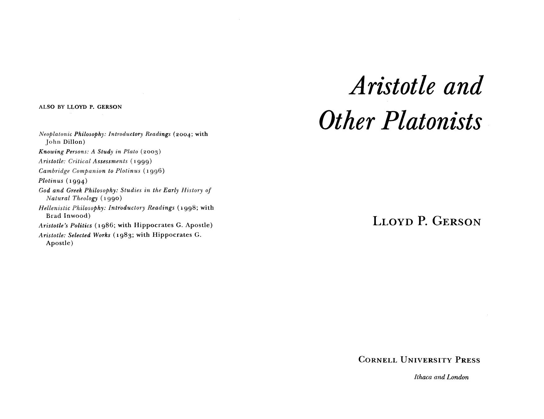 Aristotle and other Platonists by Gerson Lloyd P