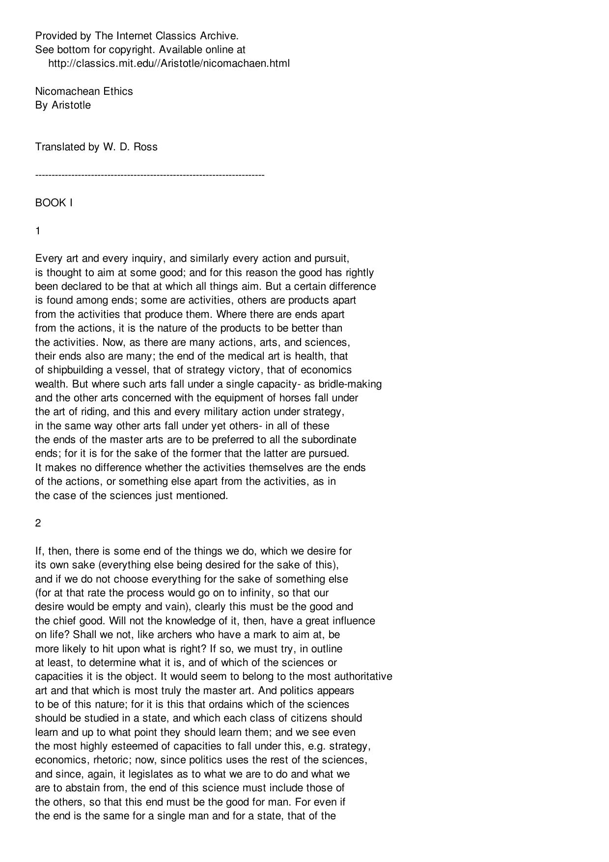 Aristotle by Nicomachean Ethics
