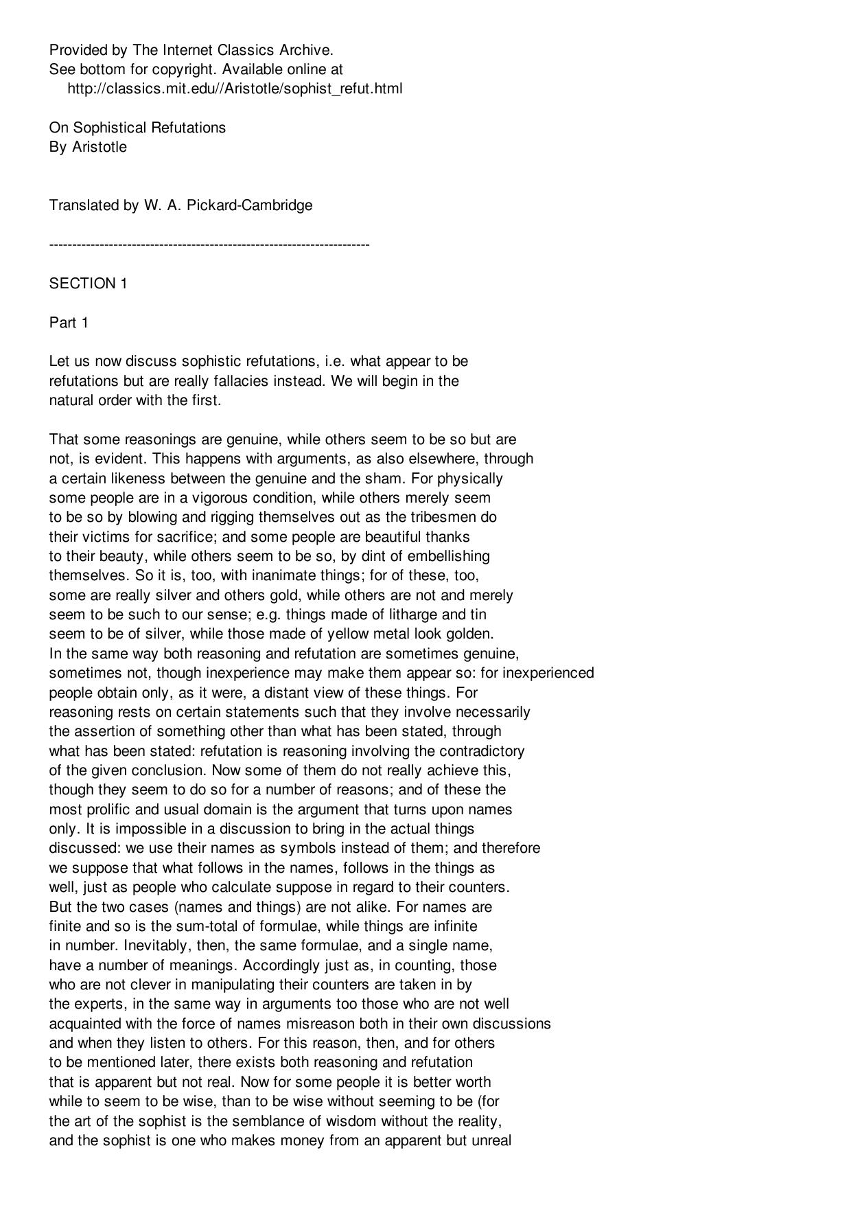 Aristotle by On Sophistical Refutations