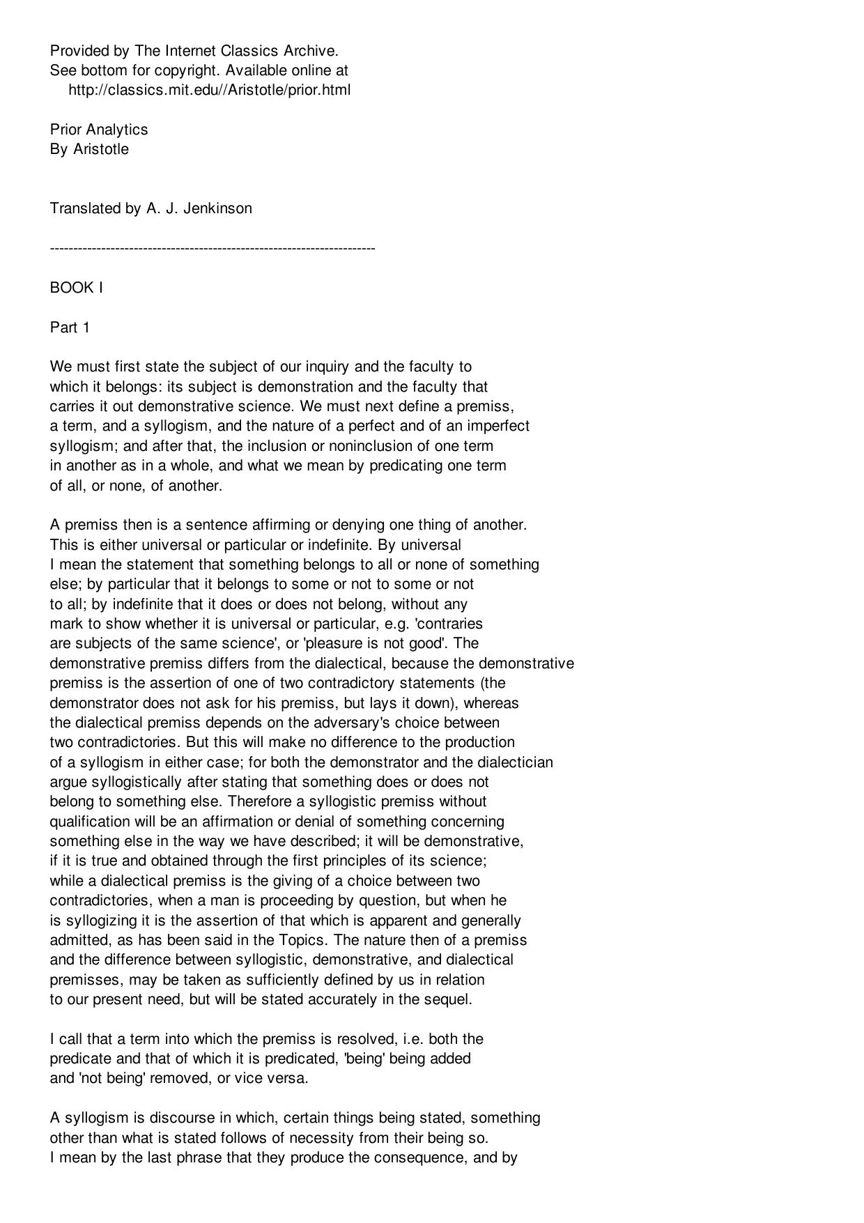 Aristotle by Prior Analytics